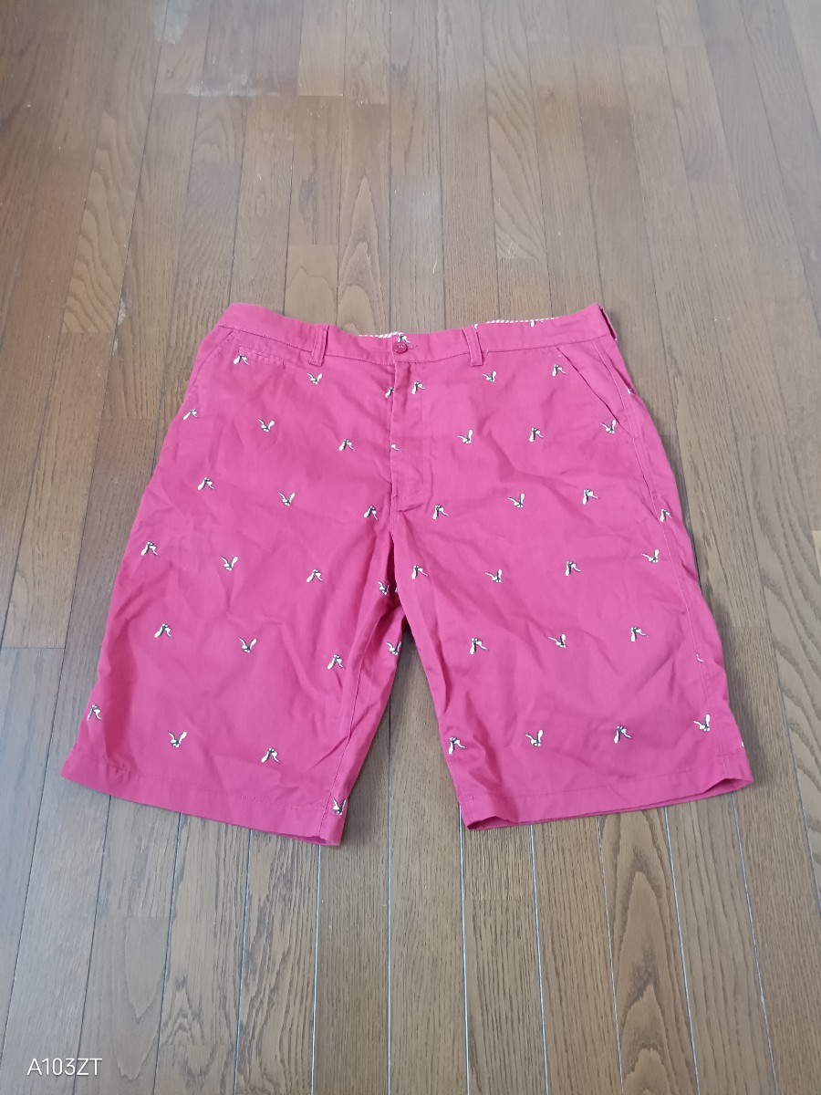 985【中古品】Daniel Dodd ダニエルドッド 半パンツ 半ズボン ハーフパンツ ワインレッド 鷹刺繍柄 サイズ ウエスト115 股下35拍卖