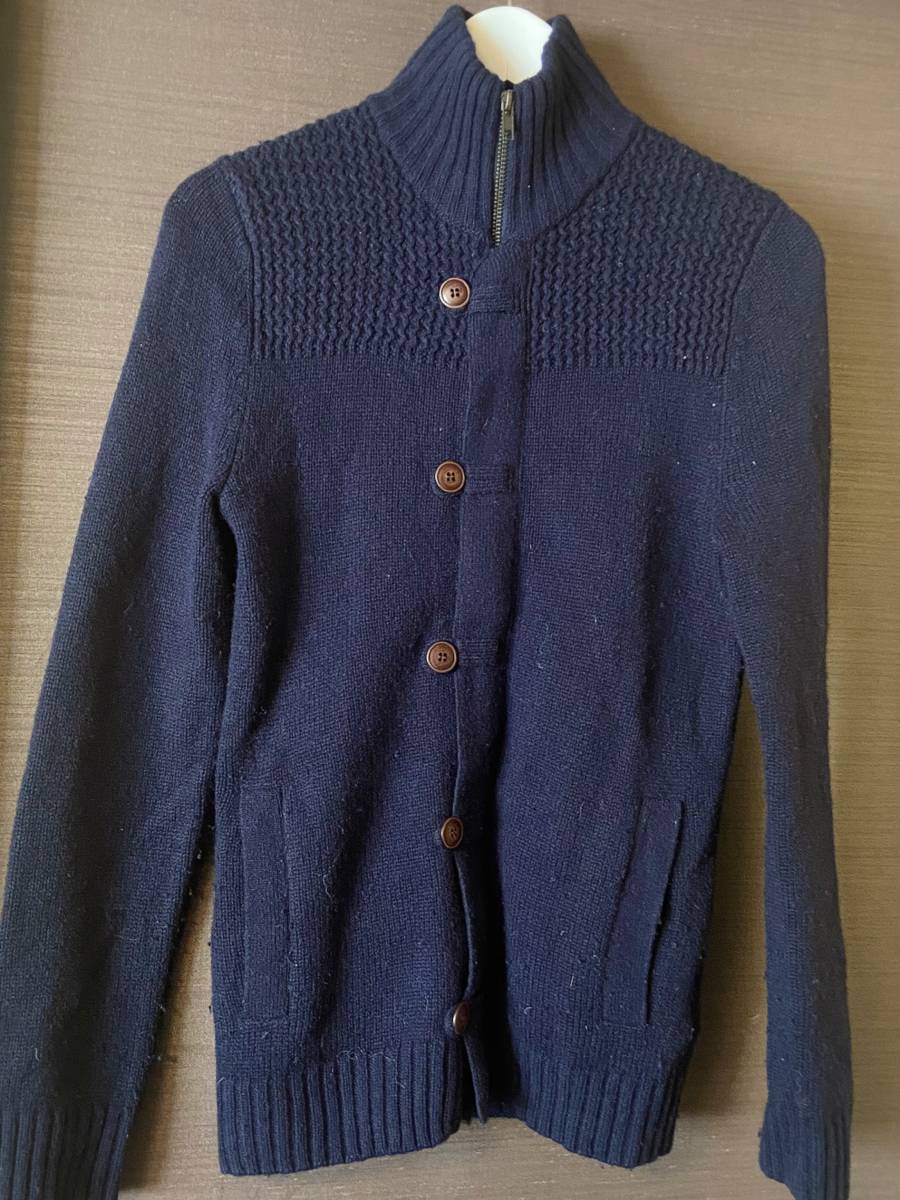 H&M 長袖 ニットジャンパー 前開きジッパー 両側ポケット ネイビー XS メンズ 拍卖