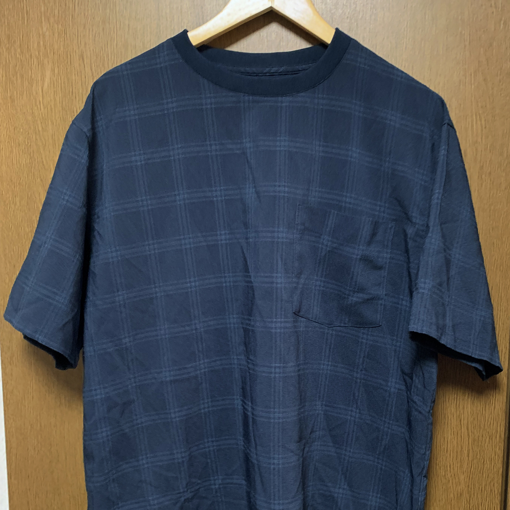 3(M) niko and ... / ニコアンド 半袖Tシャツ ネイビー系 レーヨン混 ポケット付 チェック柄 ルーズフィゥト拍卖