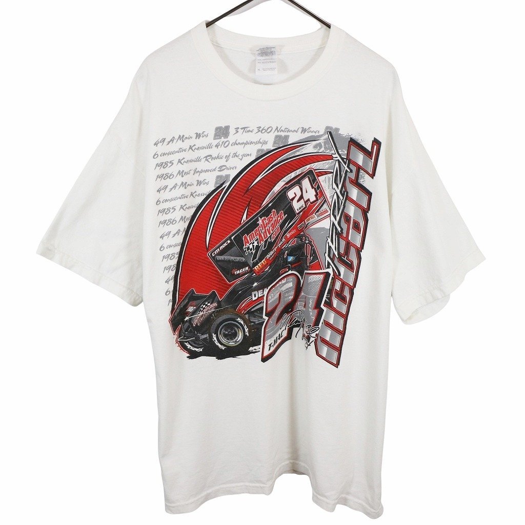 GILDAN ギルダン レーシング半袖Tシャツ 丸首 プリント ホワイト (メンズ XL) 中古 古着 O3716拍卖