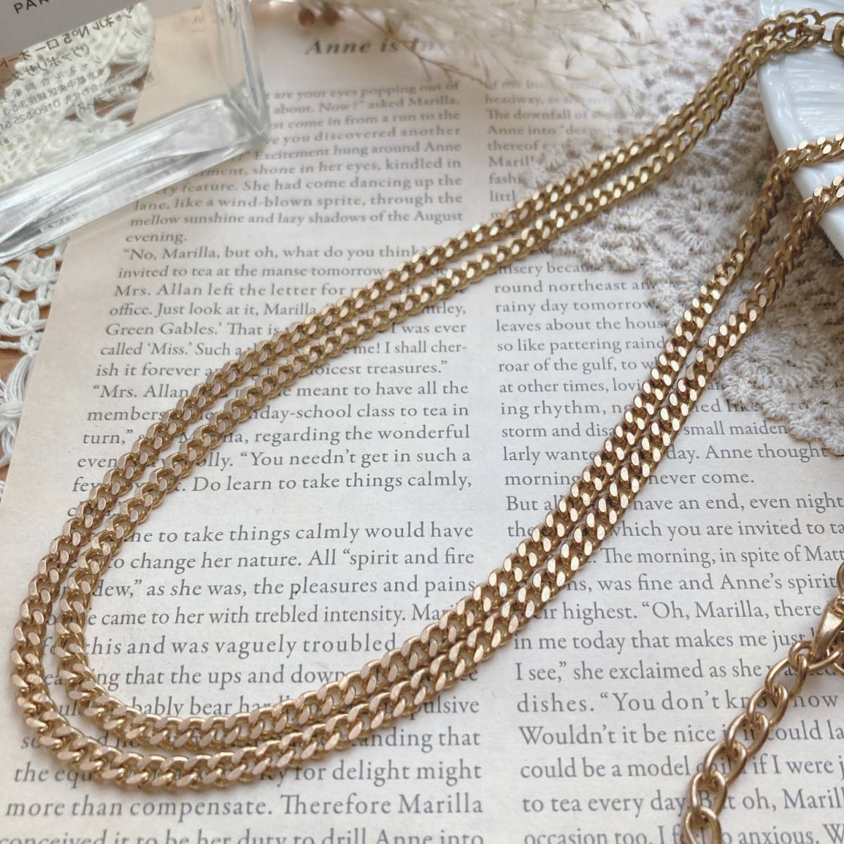 ヴィンテージゴールドチェーンネックレス ダブル 太めチェーン メンズ レディース☆Vintage jewelry accessories A494拍卖