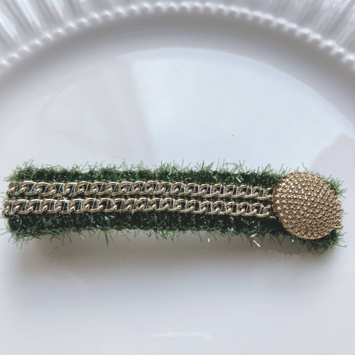 ヴィンテージヘアピン ゴールド グリーン アンティーク クリップ☆Vintage jewelry accessories A501拍卖