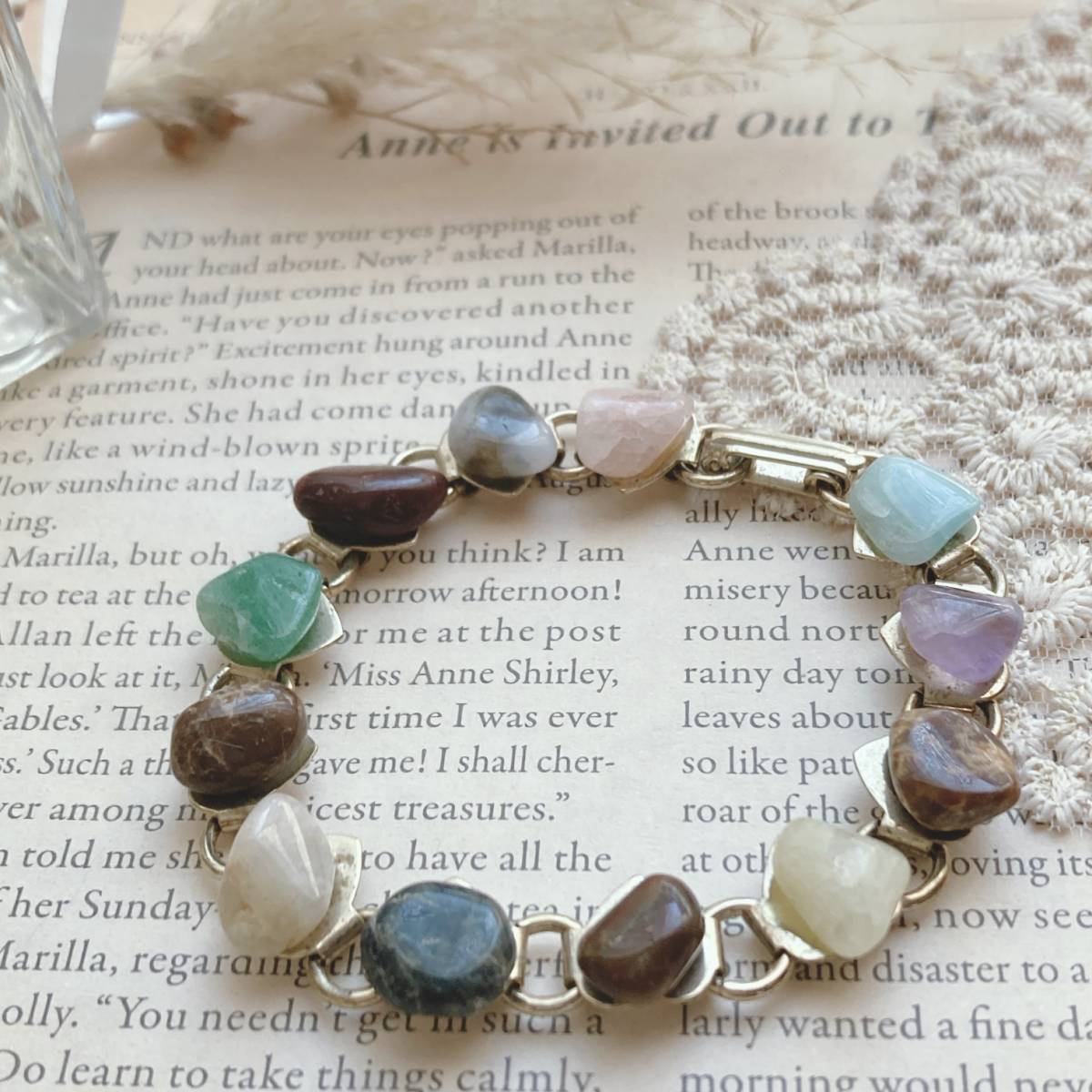 ヴィンテージブレスレット タンブルストーン ゴールドVintage Tumbled Gemstones Bracelet☆Vintage jewelry accessories A525拍卖