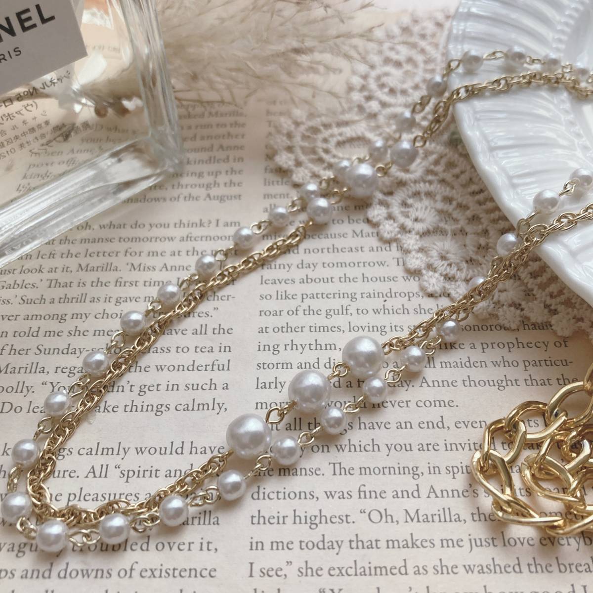 ロングネックレス パール ゴールドチェーン 2連 軽量 美品☆Vintage jewelry accessories A0554拍卖