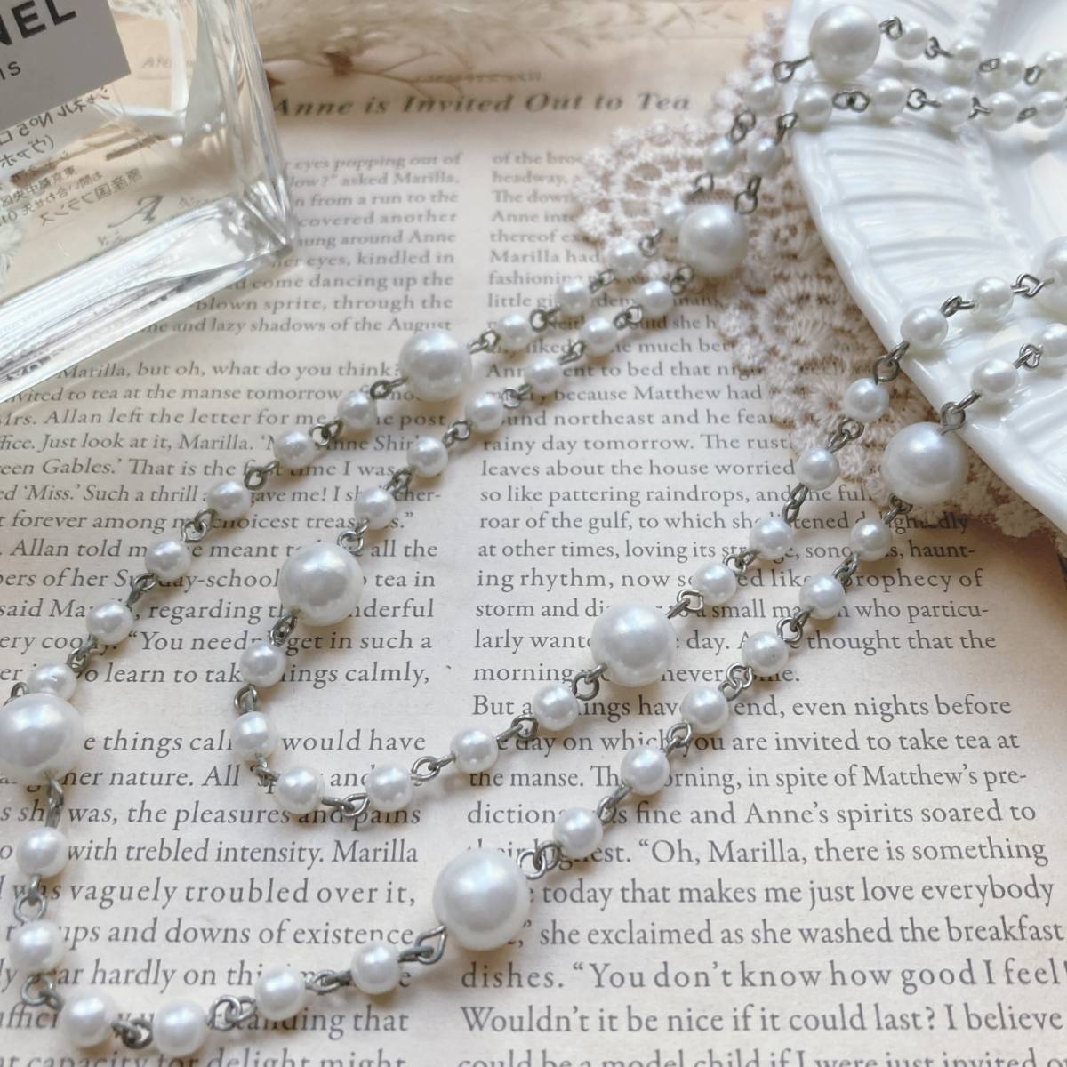 ヴィンテージネックレス パール ダブル 2連 8mm 4mm シルバー 美品☆Vintage jewelry accessories A0624拍卖