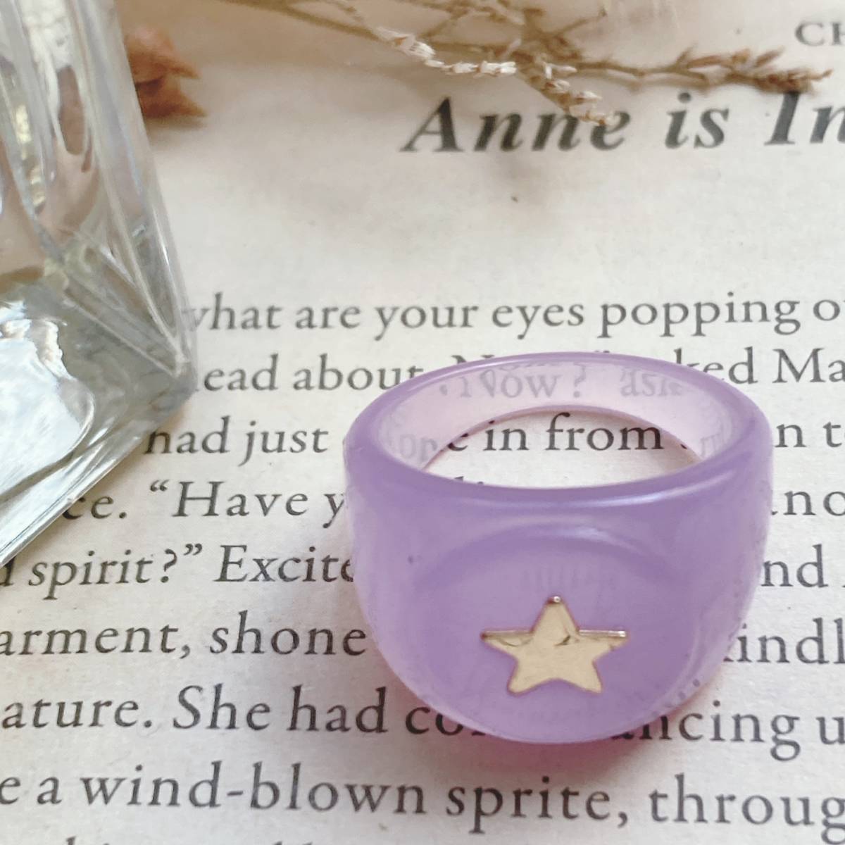 アクリルリング 半透明 パープル 紫 スター 金星 14号 美品☆Vintage jewelry accessories A0641拍卖