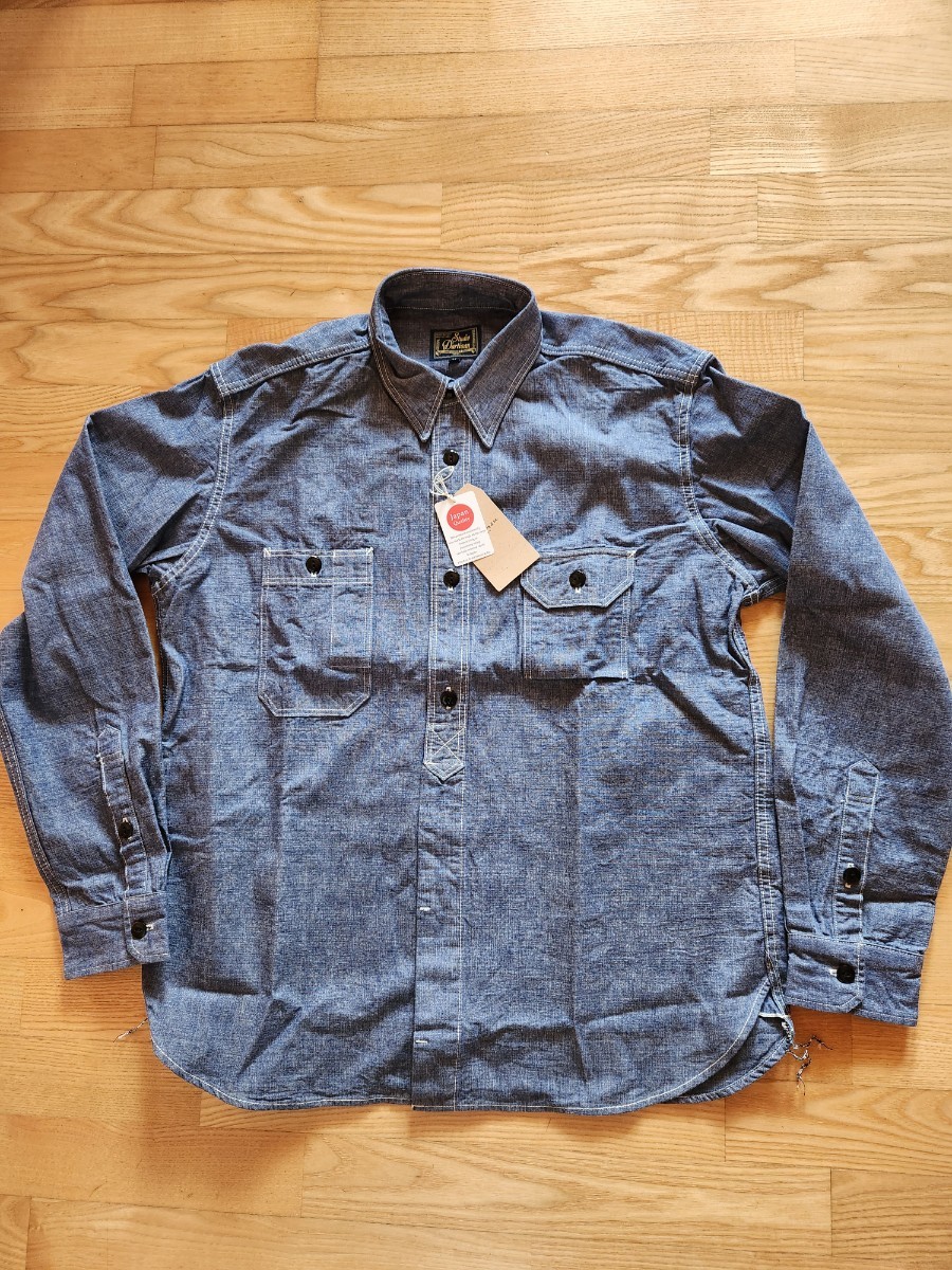 送料込★STUDIO D'ARTISAN ステュディオダルチザン 5333A 12oz シャンブレー長袖ワークシャツ スタンダード ブルー 44 拍卖