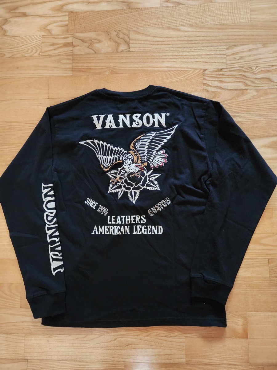 送料込★VANSON バンソン NVLT-2315 天竺長袖Tシャツ 刺繍 バイカー アメカジ イーグル ブラック XL拍卖