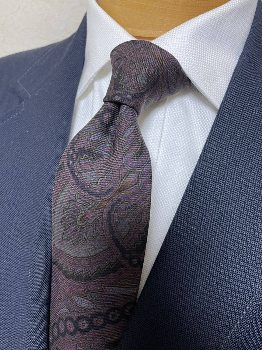 【美品】Paul Stuart ポール・スチュアート ネクタイピン ペイズリー イングランド製ウールタイ 大剣約10cm拍卖