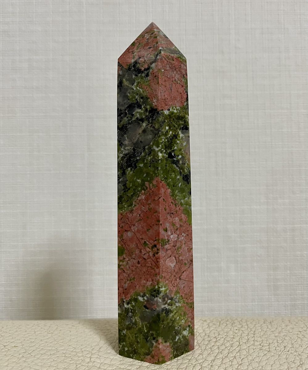 ユナカイト 天然石六角柱 004 ポイント 置物インテリア パワーストーン 風水晶 魔除 お守 幸運 ラッキー 開運拍卖