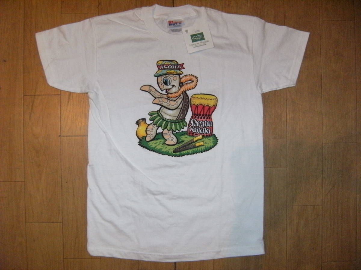 未使用★レトロ★メキシコ製★当時物 高級リゾート Sheraton Waikiki HAWAII ハワイ ホテル シェラトンワイキキ Tシャツ★カメ フラダンス拍卖