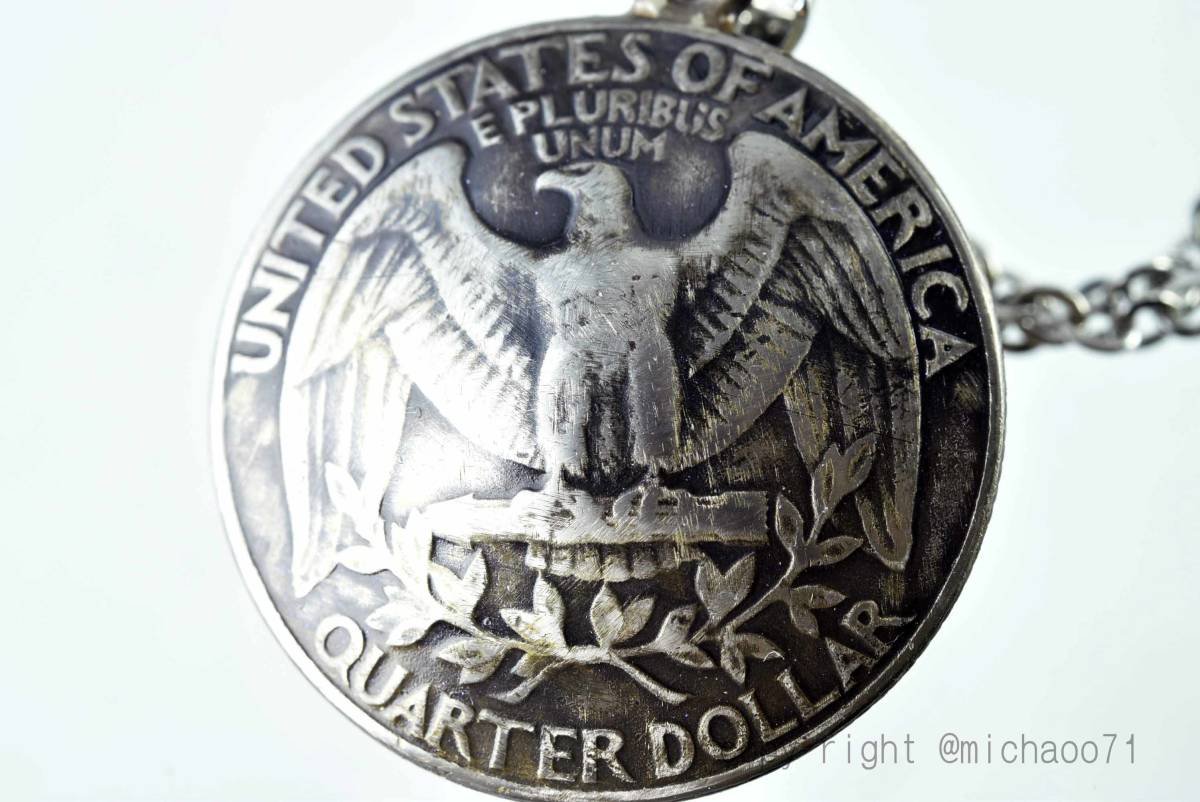 ビンテージコインペンダントトップ、USA EAGLE QUARTER ドーム状加工の個性的 コインペンダント、(11235-494)本物の外国コイン、オールド拍卖