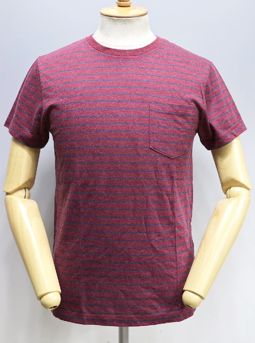 J.CREW (ジェイクルー) Slim Washed Striped pocket Tee / スリムウォッシュド ストライプポケットTシャツ #02796 未使用品 WINE size S拍卖