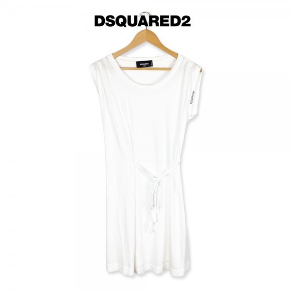 ★激レア★ Dsquared2 ディースクエアード アシンメトリー ノースリーブ ドレス ワンピース ホワイト XXSサイズ S72CV0203 イタリア製拍卖