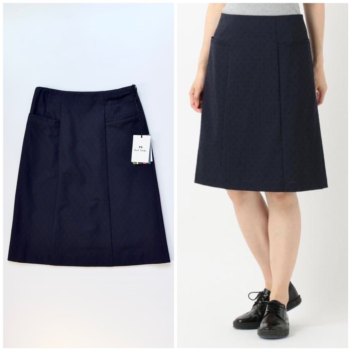 新品 19AW PS Paul Smith ポールスミス ハンドトゥーススポットテーラリングスカート 38 M ネイビー 膝丈スカート オケージョン 31,900円拍卖