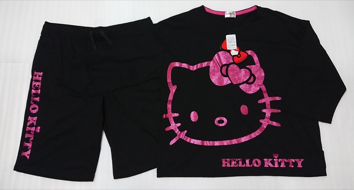 ハローキティ キラキラ 大きめサイズ 4L Tシャツ ハーフパンツ ルームウエア パジャマ サイドポケット付き 新品タグ付 拍卖