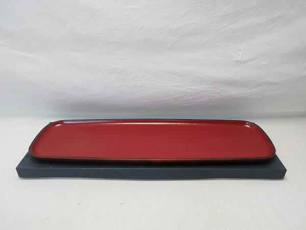 507397 【 美品 茶道具 木製漆器 一文字盆 煎茶盆 無垢材 内朱 紙箱 ② 】 検) 茶器 茶会 茶盆 和菓子 木工芸 菓子盆 和食器 古道具 ⅱ拍卖