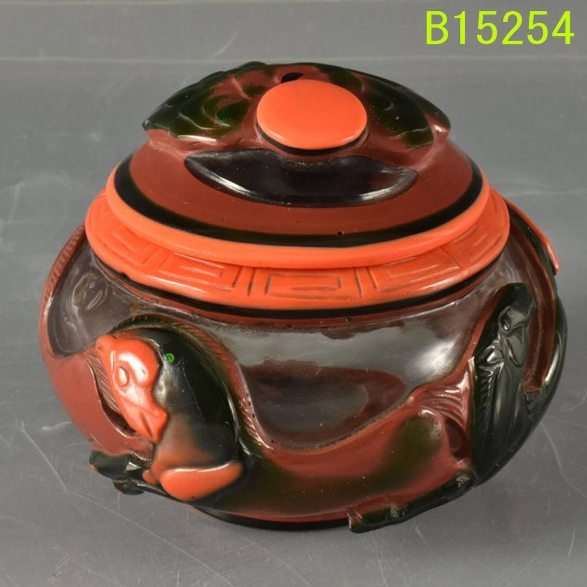 B15254 馬絵柄 ガラス小物入れ 179g:真作拍卖