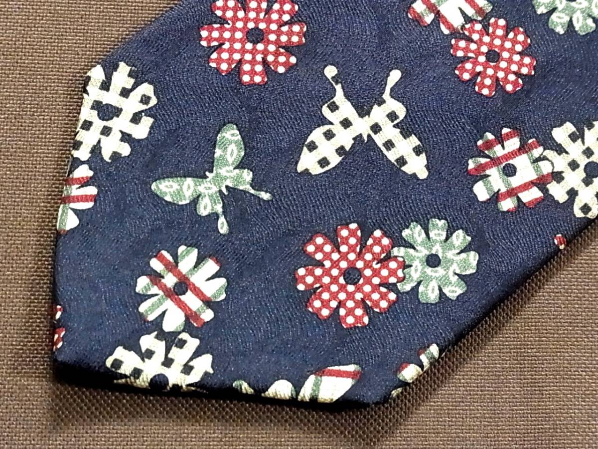 LA1161美品【チョウ/昆虫/花】ネクタイ★拍卖