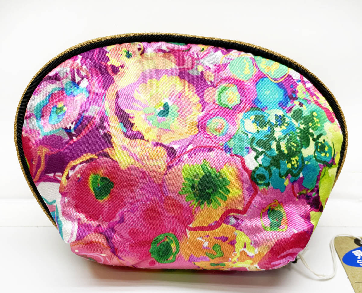 シェル型ポーチ オリジナルプリント サテン調生地、小物入れ、化粧ポーチ、おしゃれ、デザイナーズプリント ★未使用品拍卖