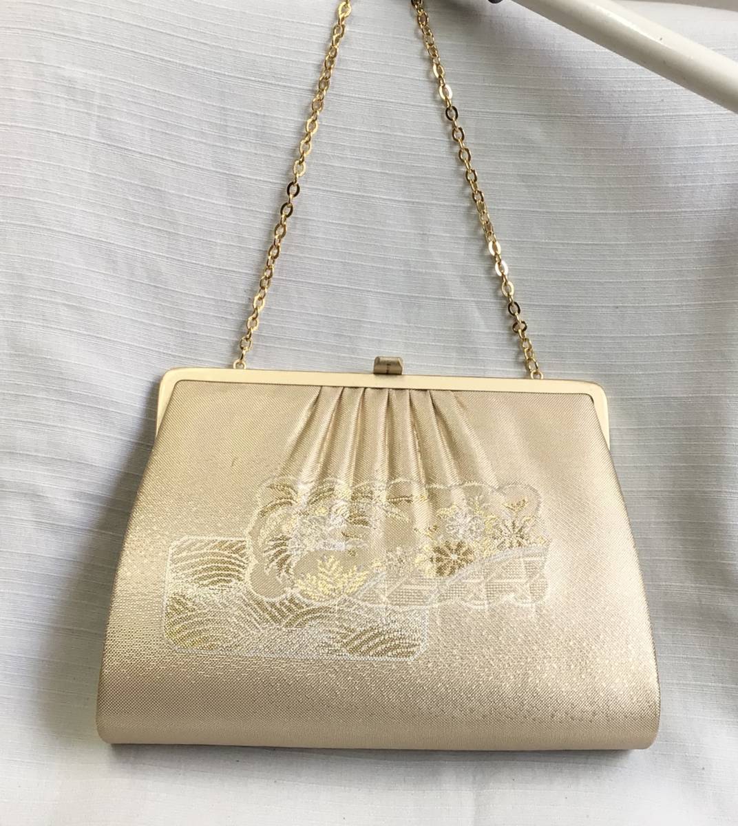 ◆超美品◆高級 着物バック 和装バック 2Wayバック/金銀糸 正絹/古典和柄 幾何学模様 青海波 鳳凰 菊/結婚式 フォーマル パーティー拍卖