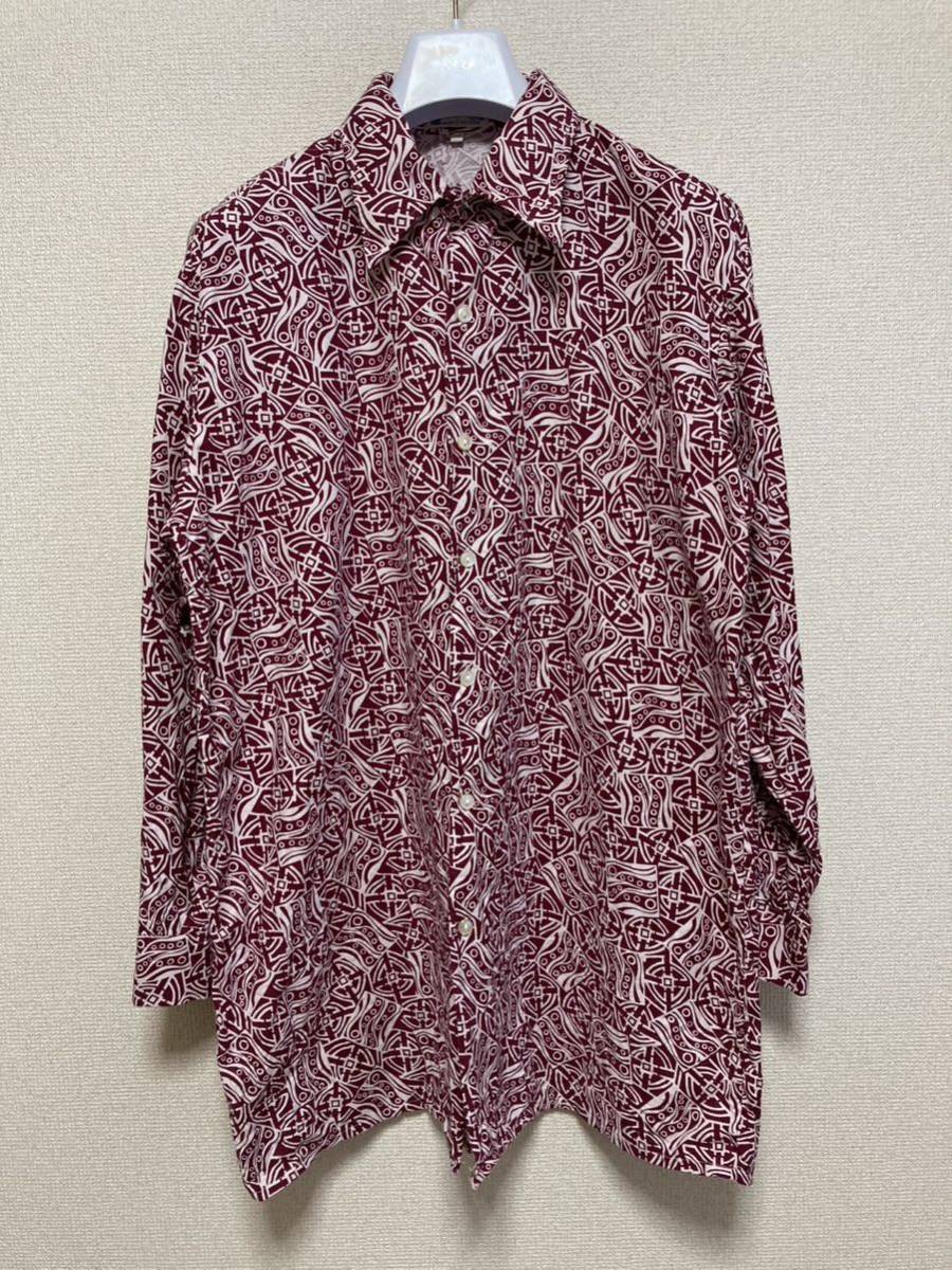 70's ヨーロッパ ヴィンテージ Lotus 総柄シャツ 長袖シャツ 39 紫系 プリント柄 Vintage shirt ベトナム製拍卖