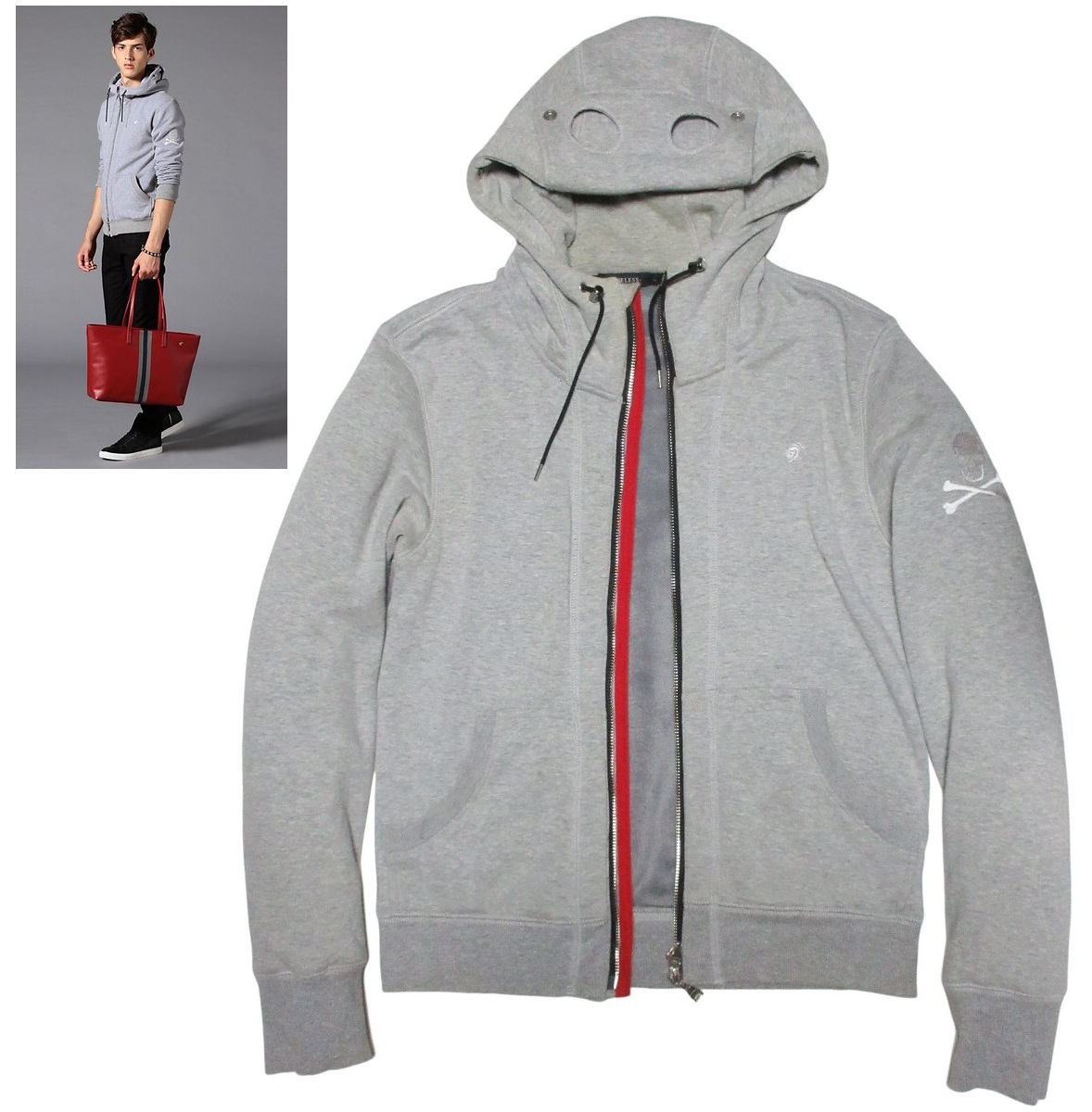 定価19,800円 ラブレス LOVELESS ジップアップ スカル ロゴ 刺繍 バックフリースコルセアパーカー 拍卖