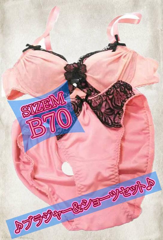 SI6768-1◇ 新品 ブラジャー&ショーツ B70 サイズM ピンクxブラウン ストラップ調節可能 外側パネルメッシュ 送料350円拍卖