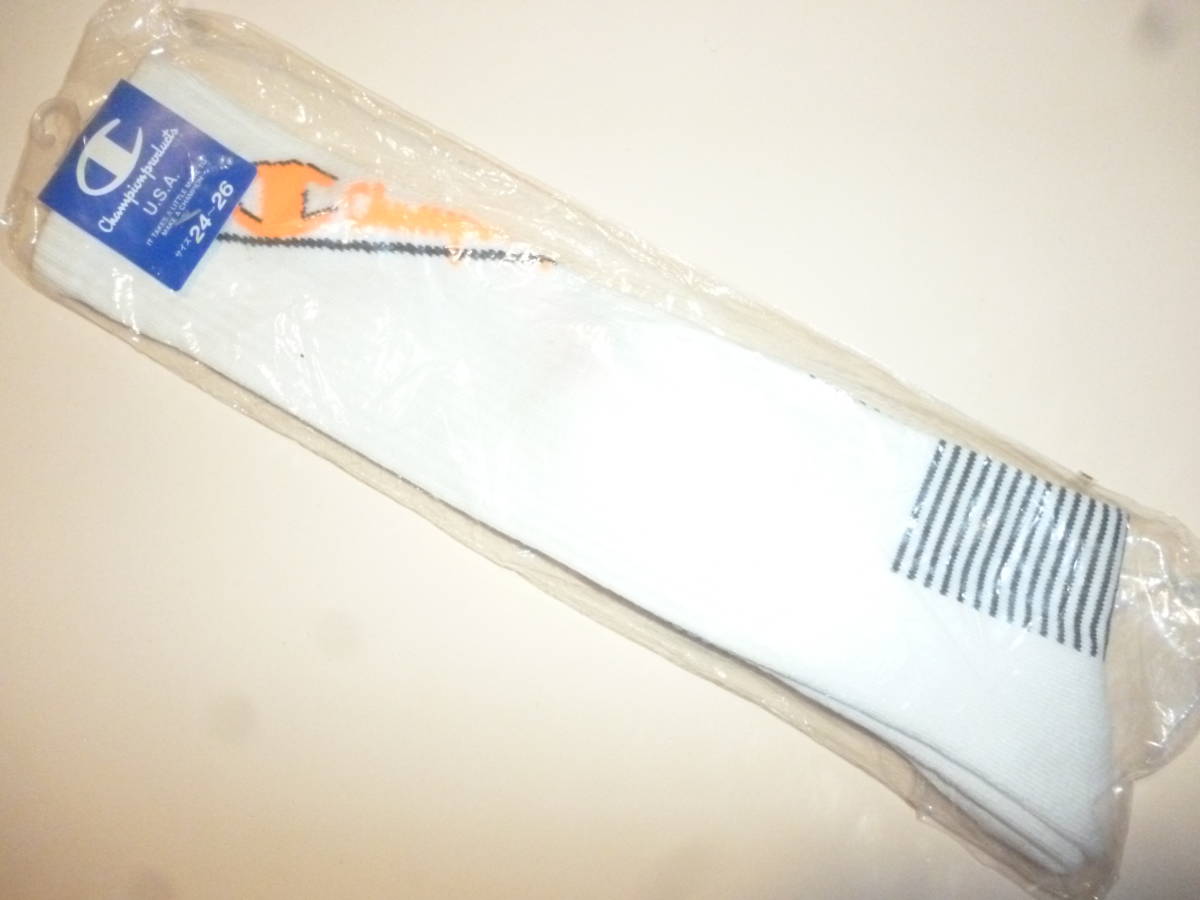 チャンピオン バスケ ハイソックス バッソク 蛍光 オレンジ・グレー 斜め文字 マーク 派手柄 26cm 送料無料拍卖