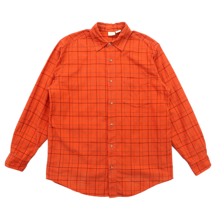 古着 コーデュロイシャツ チェック 長袖 オレンジ サイズ表記:M gd38990拍卖