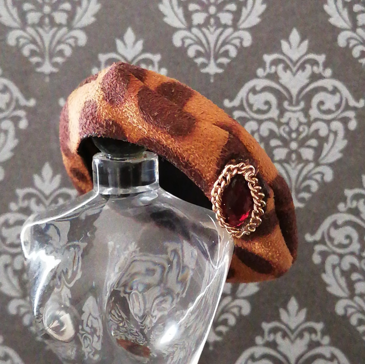 tia*゜☆ドール用 タミーちゃん サイズ ヒョウ柄 ビジュー ベレー帽 帽子 ぼうし拍卖