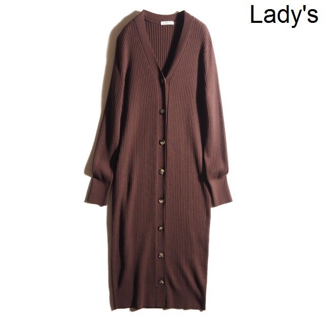 B7561P ▼EVERYDAY I LIKE. ドゥーズィエムクラス▼ EVERYDAY リブ ロングカーディガン ブラウン / ウールニット リブニット 秋冬 rb mks拍卖