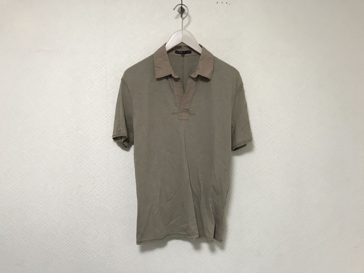 本物セオリーtheoryコットンキーネック半袖ポロシャツメンズアメカジサーフミリタリーワークビジネススーツゴルフ茶ブラウン38M日本製拍卖