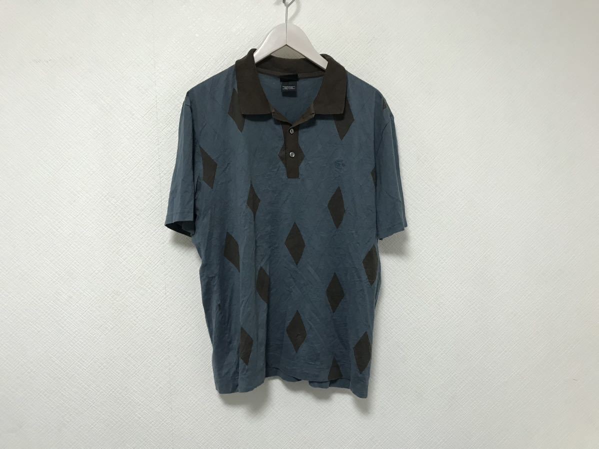 本物ラコステLACOSTEコットンアーガイル柄半袖ポロシャツメンズアメカジサーフミリタリービジネス青ブルーグレー茶6ペルー製XL拍卖