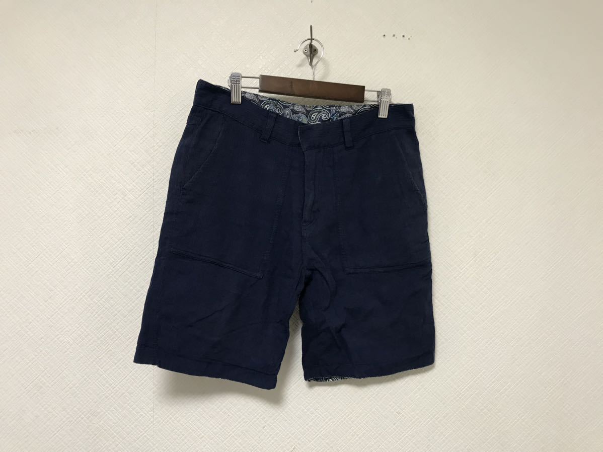 本物ユナイテッドアローズUNITEDARROWSコットンリバーシブルハーフショートパンツメンズアメカジサーフミリタリーワーク紺ネイビー柄M拍卖