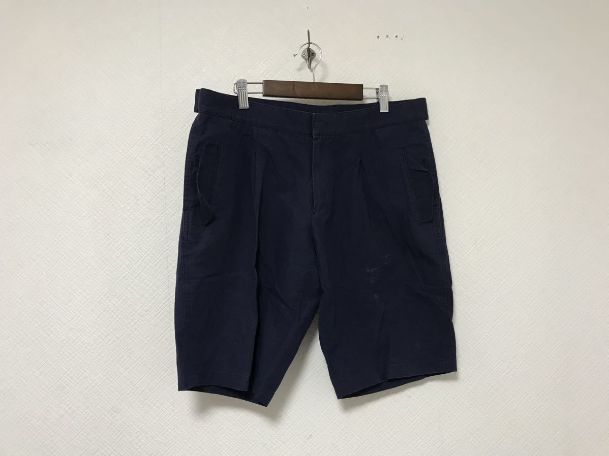 本物ウーヨンミWOOYOUNGMIコットン麻リネンハーフショートパンツメンズアメカジミリタリーワークサーフビジネススーツ紺ネイビー48韓国製L拍卖