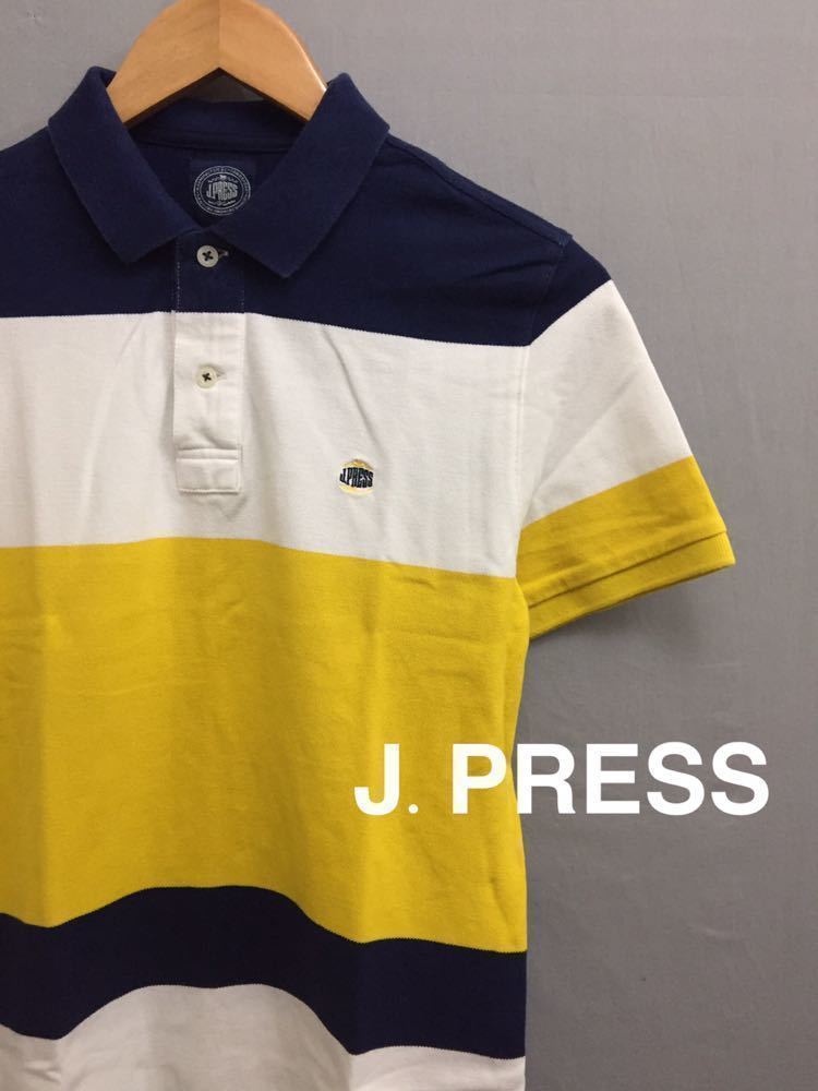 ジェープレス J.PRESS ポロシャツ 半袖 かのこ ホワイト×イエロー×ネイビー レディース Mサイズ ~△&拍卖