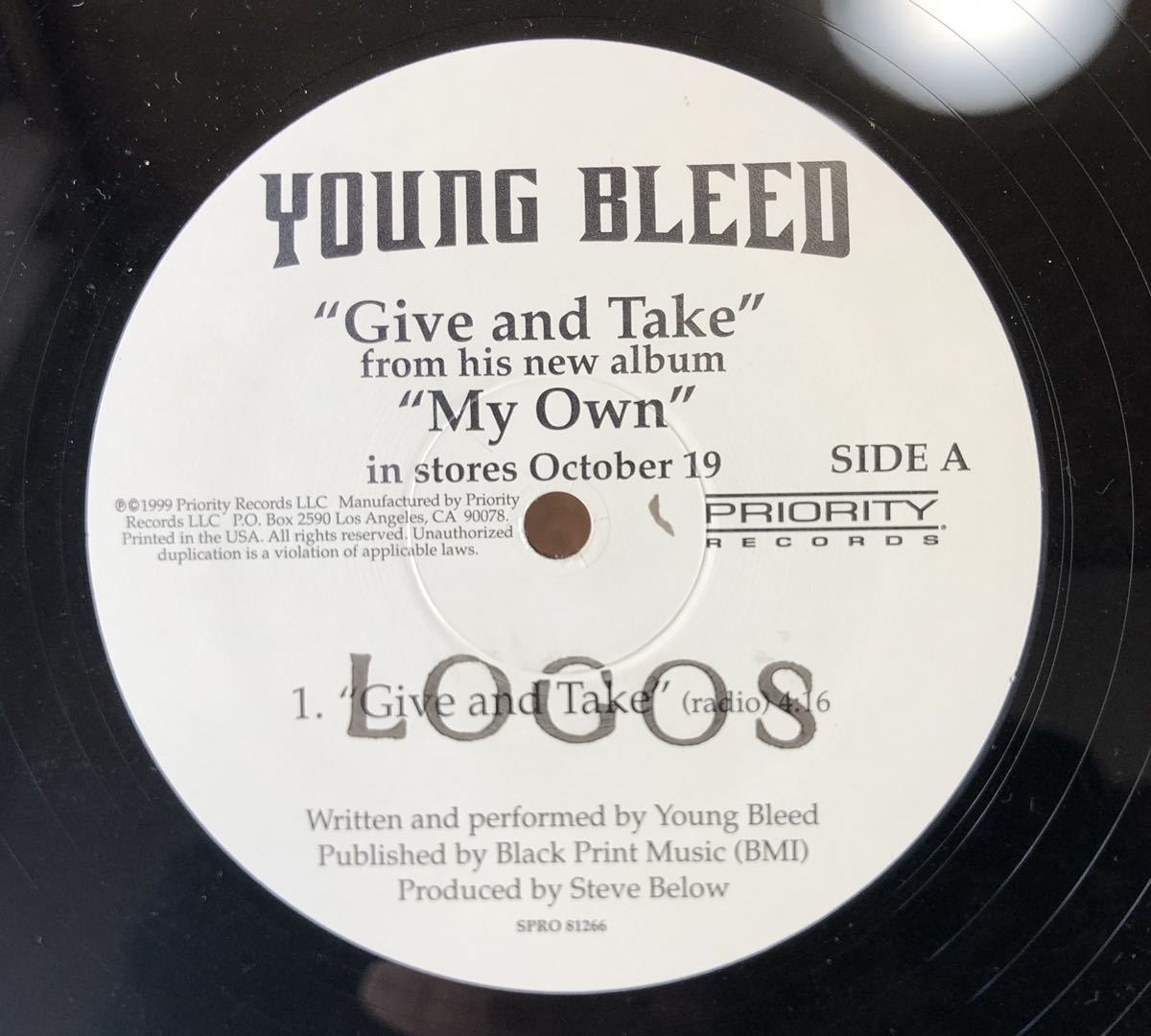 レア 正規なし プロモ盤 ステッカー 倉庫出 1999 Young Bleed / Give And Take Original US Promo 12 Priority SPRO 81266 サウス 絶版拍卖