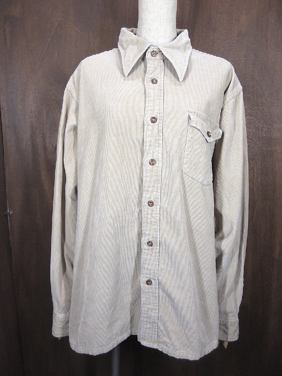 ビンテージ70’s●Panda裏地チェックコットンコーデュロイ長袖シャツ茶size XL●230908p1-m-lssh-otトップスメンズ1970s拍卖