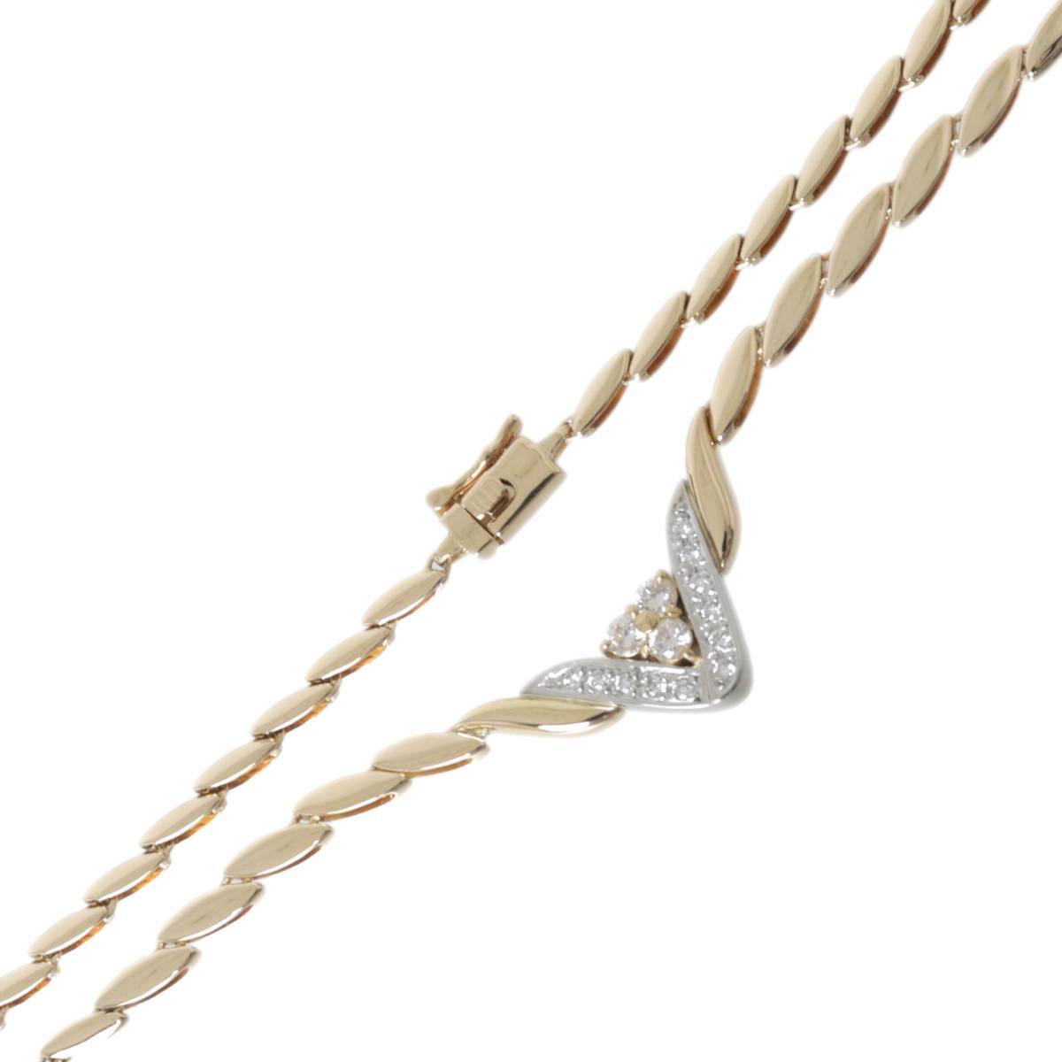 0.403ct Vデザイン ダイヤ ペンダント K18×Pt850×ダイヤモンド 首周り約42cm 重量約18.9g NT 磨き仕上げ品 Aランク拍卖