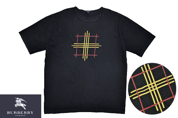 Y-6533★送料無料★BURBERRY LONDON バーバリーロンドン★英国 イングランド製 ヴィンテージ ブラック黒 半袖 T-シャツ S拍卖