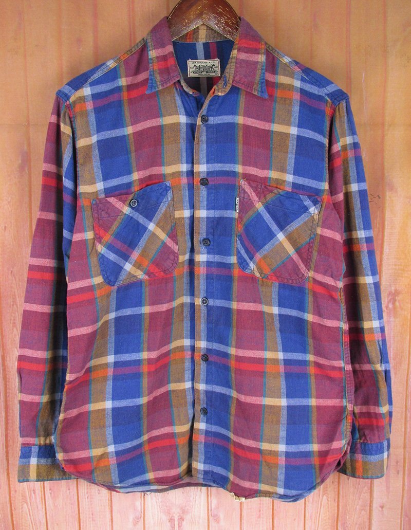 LAS7832 Levi's リーバイス チェック ネルシャツ S ブルー系×レッド系×イエロー系拍卖