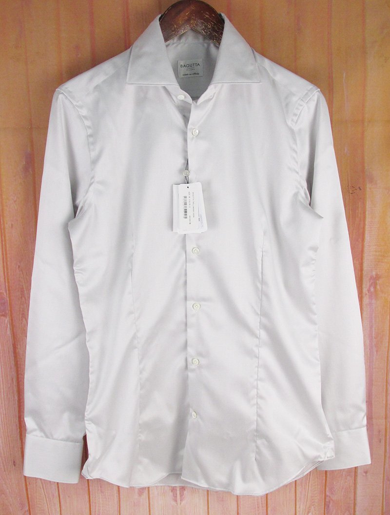 LAS7842 BAGUTTA バグッタ ワイドカラー ドレスシャツ MIAMIX 38/15 ライトグレー系 未使用拍卖