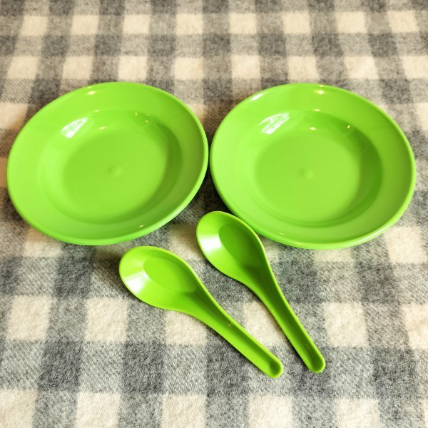 新品&即決◎カラフルプラスチックミニレンゲ&丸皿【グリーン】各2セット拍卖