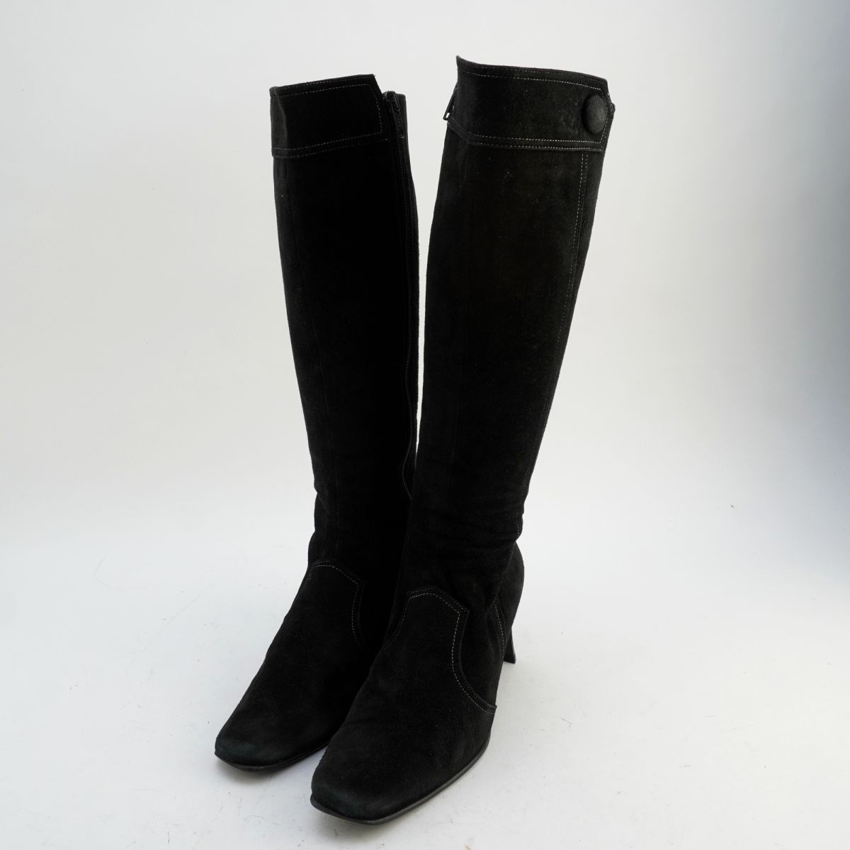SERA by AKAKURA セラバイアカクラ 22.0 ロングブーツ ヒール スクエアトゥ サイドジップ スエード 黒 ブラック /HC36拍卖