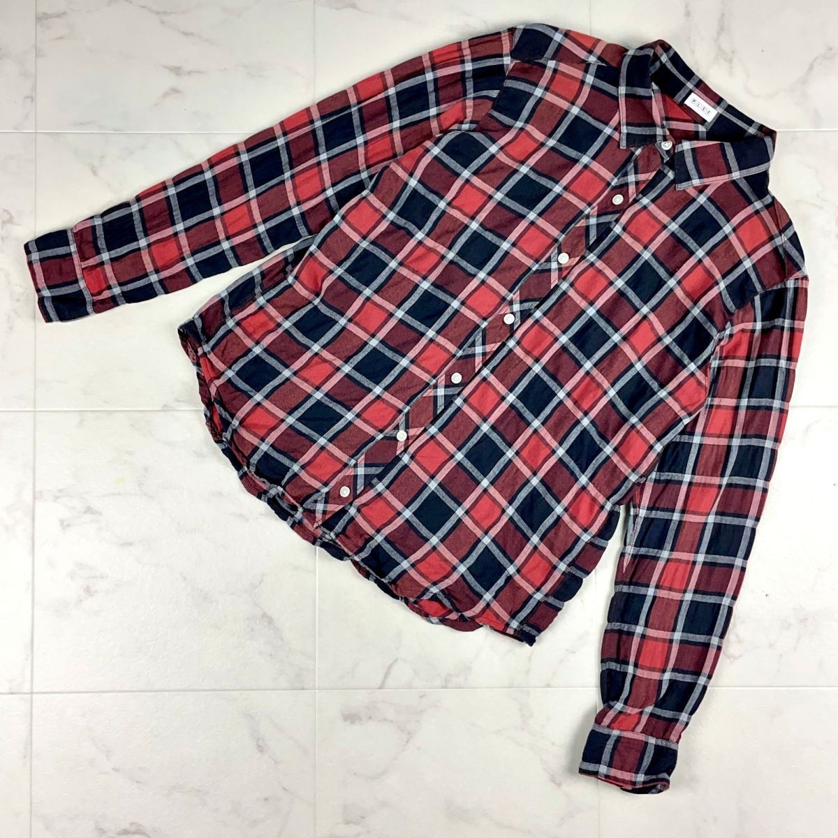 美品 PLST プラステ チェック柄シャツトップス レディース 赤 レッド 黒 ブラック サイズM*HC830拍卖