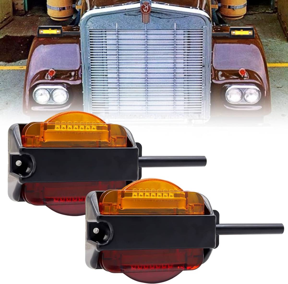 X-STYLE サイドマーカーランプ 12V LED 車幅灯 赤+黄 2色発光 防水 LED トラッククリアランスランプ 2個セット(レッド+アンバー)拍卖