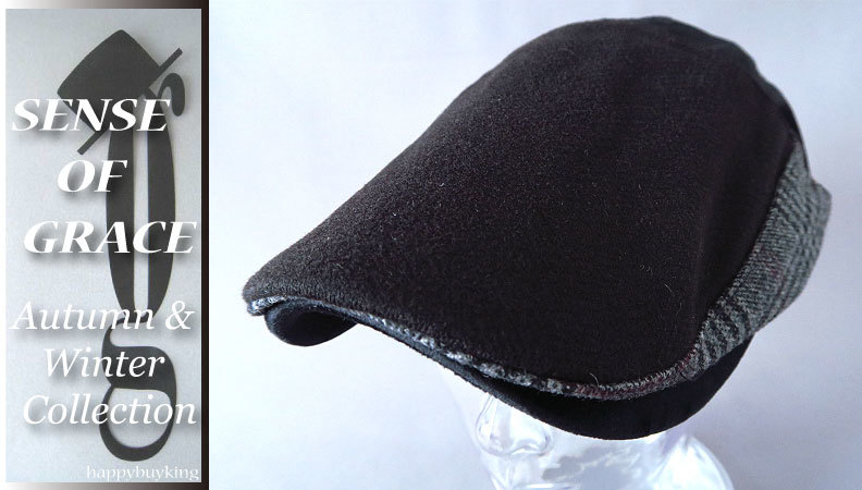 grace 大きいサイズ★ヘリンツイードハンチング【黒/XL】新品 サイズ調節可能 男女兼用 ヘリンボーン チェック コーデュロイ拍卖