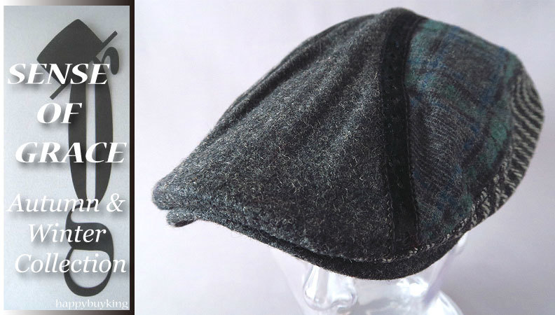 graceグレース★ブリティッシュツイードハンチング2【黒】新品 定価¥4600 サイズ調節可能 男女兼用 英国調 チェック柄 パッチワーク拍卖