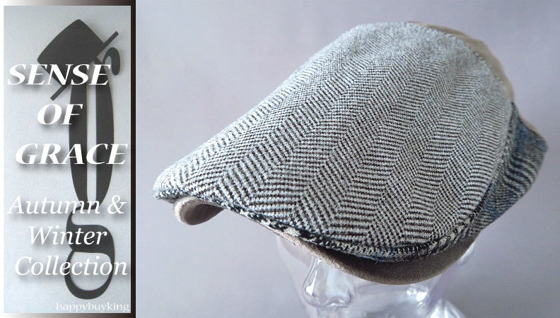 graceグレース★ヘリンボーンツイードセブンハンチング【D.GR】新品 サイズ調節可能 男女兼用 パッチワーク ベロア コーデュロイ拍卖